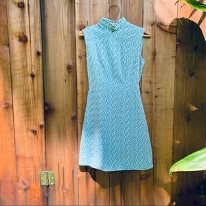 🐚SOLD🐚Mod 1960s Dress Blue Geometric Herringbone